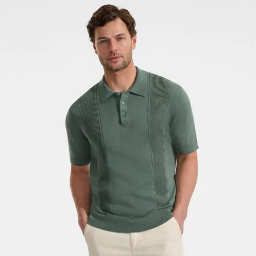 Men's Short Sleeve Vertical Rib Button Down Sweater Polo