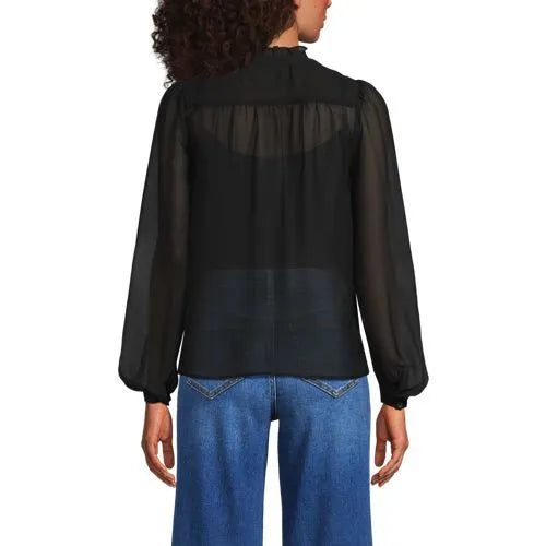 Women's Ruffle Neck Pintuck Sleeve Top