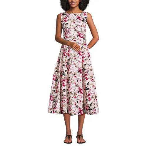 Women's Poplin Boatneck Midi Dress