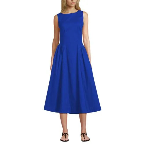 Women's Poplin Boatneck Midi Dress