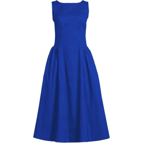 Women's Poplin Boatneck Midi Dress