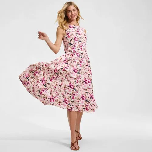 Women's Poplin Boatneck Midi Dress