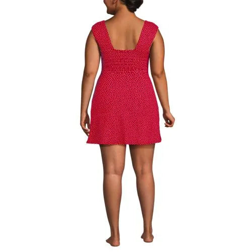 Women's NEW Smoothing Square Neck Ruched Swim Dress Swimsuit