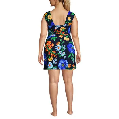 Women's NEW Smoothing Square Neck Ruched Swim Dress Swimsuit