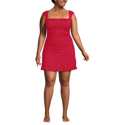 Women's NEW Smoothing Square Neck Ruched Swim Dress Swimsuit