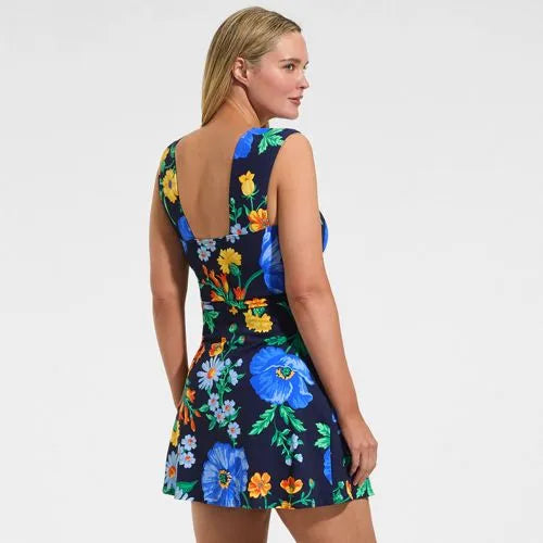 Women's NEW Smoothing Square Neck Ruched Swim Dress Swimsuit