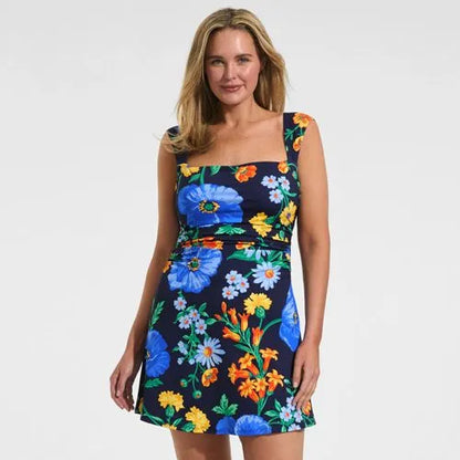 Women's NEW Smoothing Square Neck Ruched Swim Dress Swimsuit