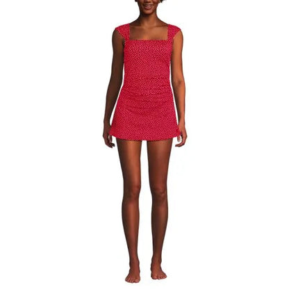 Women's NEW Smoothing Square Neck Ruched Swim Dress Swimsuit