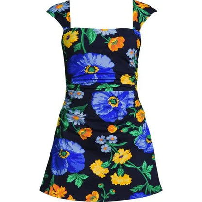 Women's NEW Smoothing Square Neck Ruched Swim Dress Swimsuit