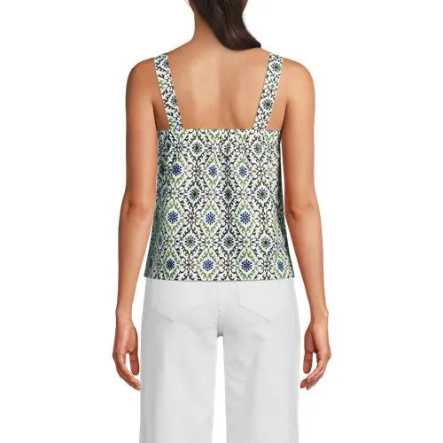 Women's Poplin Square Neck Sleeveless Shell