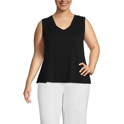 Women's Linen Blend Smocked Flowy Tank
