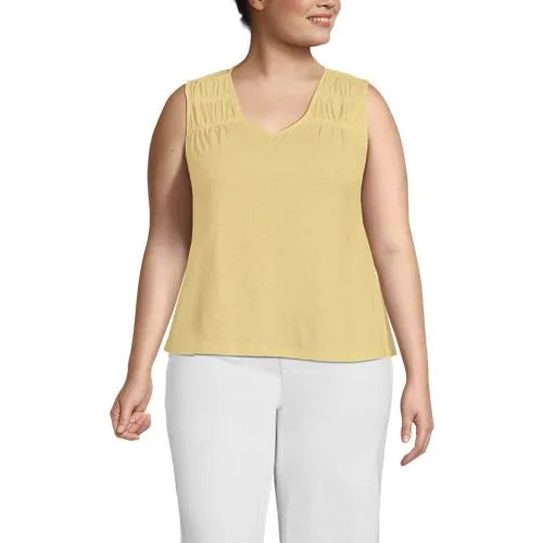 Women's Linen Blend Smocked Flowy Tank