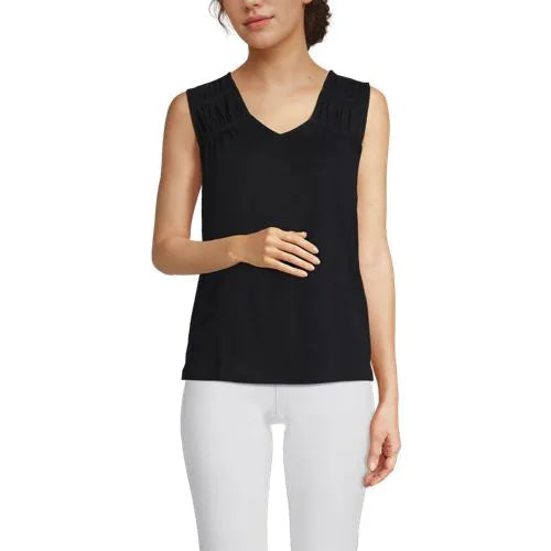 Women's Linen Blend Smocked Flowy Tank