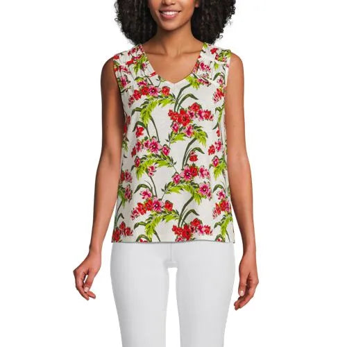Women's Linen Blend Smocked Flowy Tank