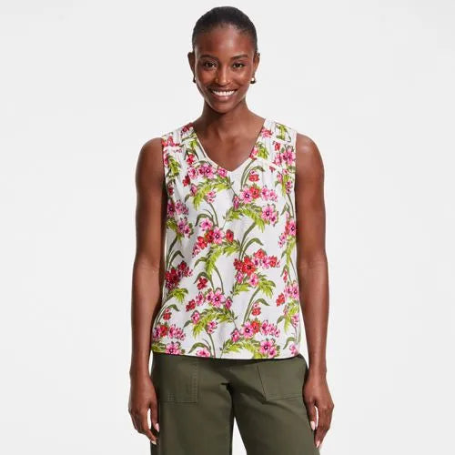 Women's Linen Blend Smocked Flowy Tank