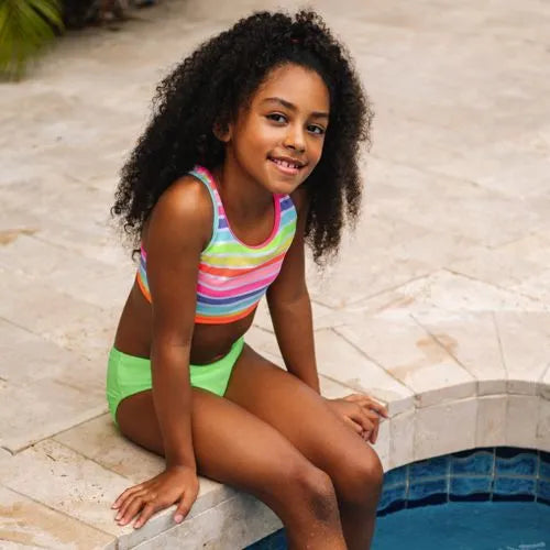 Girls Chlorine Resistant Contrast Racer Back Bikini Top