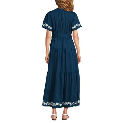 Women's Petite Cotton Voile Button Front Maxi Dress