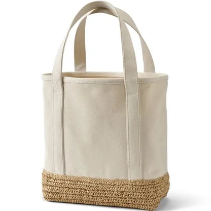 Medium Raffia Open Top Canvas Tote Bag