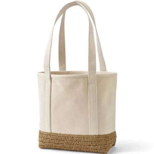 Medium Raffia Open Top Canvas Tote Bag