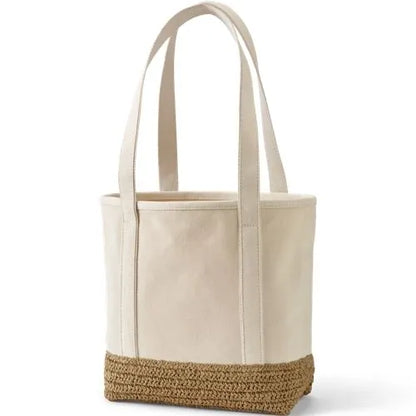 Medium Raffia Open Top Canvas Tote Bag