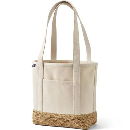 Medium Raffia Open Top Canvas Tote Bag