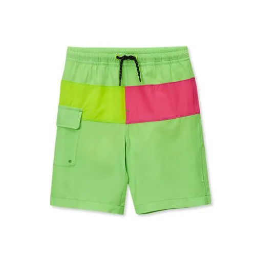 Boys Chlorine Resistant Colorblock Hydroliner Board Swim Trunks