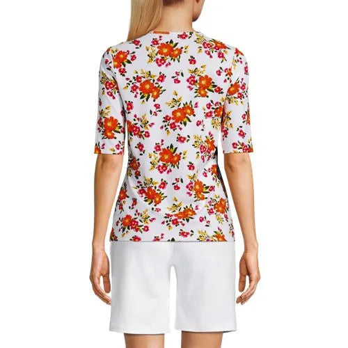 Women's Elbow Sleeve Crewneck Garden Tee- Sunshade UPF 50 Quick Dry