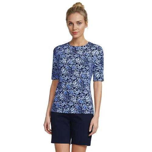 Women's Elbow Sleeve Crewneck Garden Tee- Sunshade UPF 50 Quick Dry
