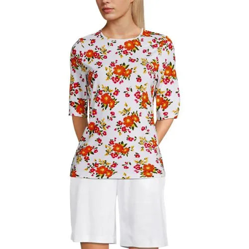 Women's Elbow Sleeve Crewneck Garden Tee- Sunshade UPF 50 Quick Dry