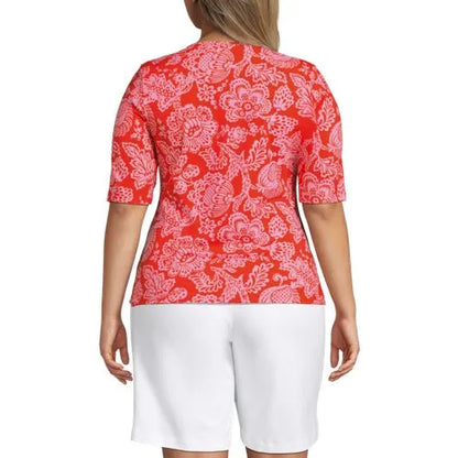 Women's Elbow Sleeve Crewneck Garden Tee- Sunshade UPF 50 Quick Dry