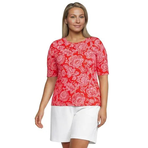 Women's Elbow Sleeve Crewneck Garden Tee- Sunshade UPF 50 Quick Dry