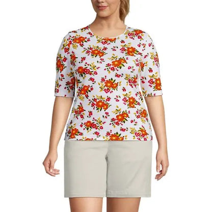 Women's Elbow Sleeve Crewneck Garden Tee- Sunshade UPF 50 Quick Dry