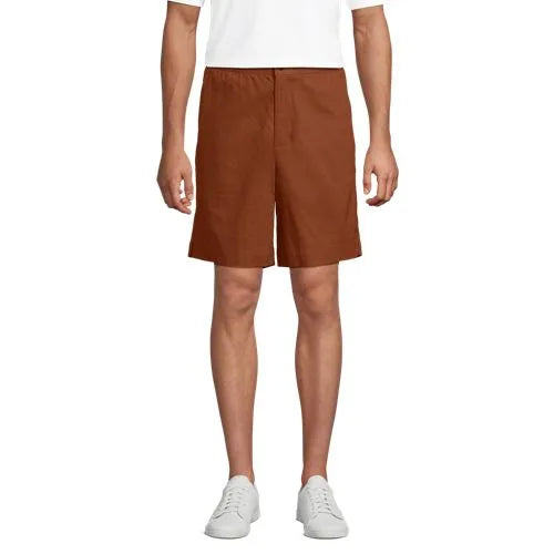 Men's 7" Linen Cotton Elastic Waist Short