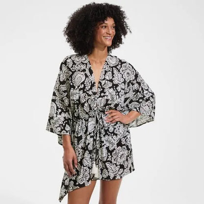 Women's Cotton Tie Front Kimono Cover Up