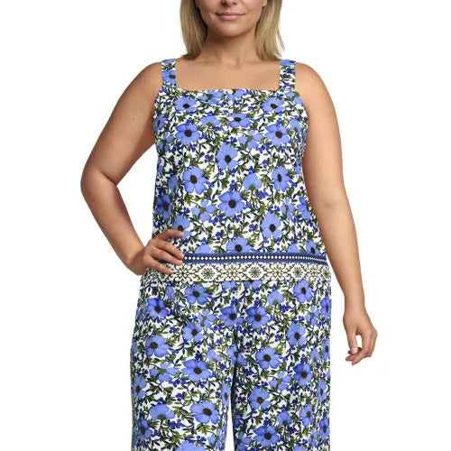 Women's Poplin Square Neck Sleeveless Shell