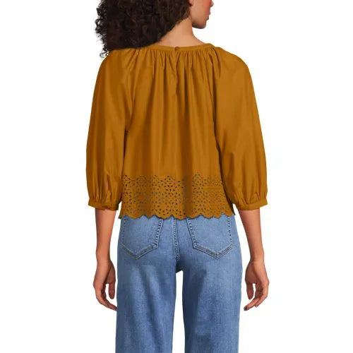Women's Gathered Eyelet Top