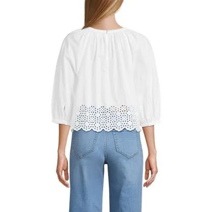 Women's Gathered Eyelet Top