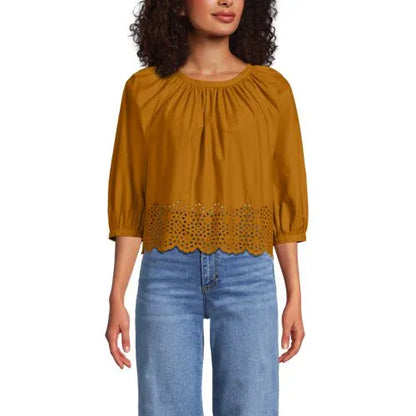 Women's Gathered Eyelet Top
