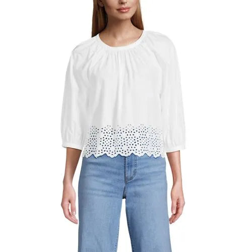 Women's Gathered Eyelet Top