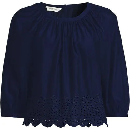 Women's Gathered Eyelet Top