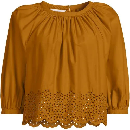 Women's Gathered Eyelet Top
