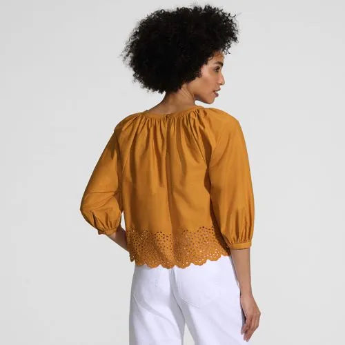 Women's Gathered Eyelet Top
