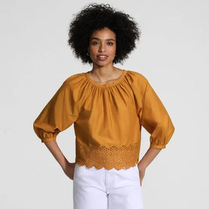 Women's Gathered Eyelet Top