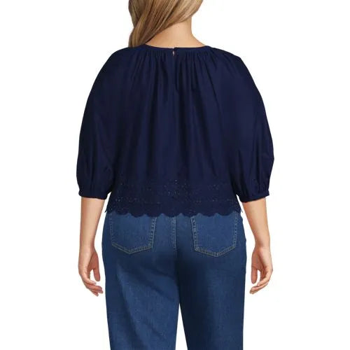 Women's Gathered Eyelet Top