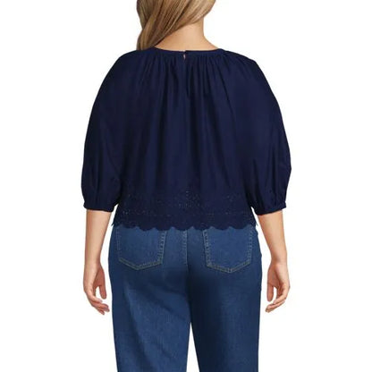 Women's Gathered Eyelet Top