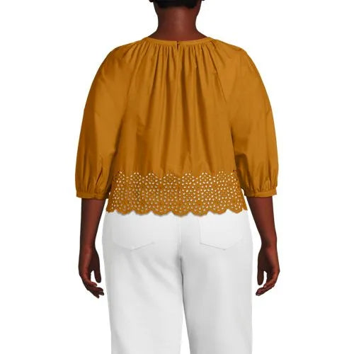 Women's Gathered Eyelet Top