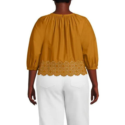 Women's Gathered Eyelet Top