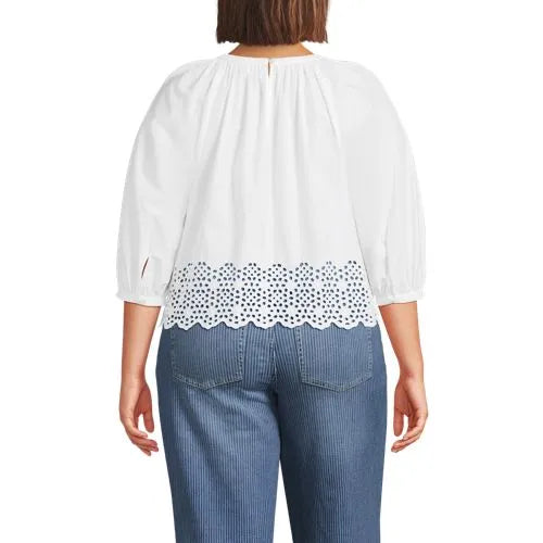 Women's Gathered Eyelet Top