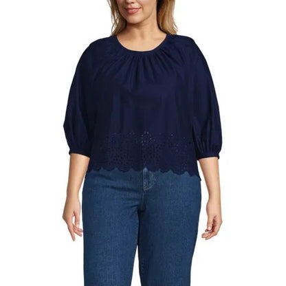Women's Gathered Eyelet Top