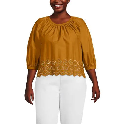 Women's Gathered Eyelet Top